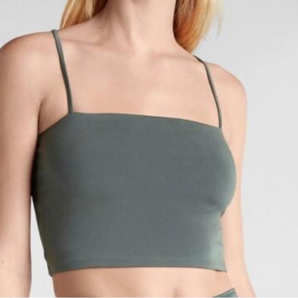 Express Silky Square Double Layer Neck Body Contour Cropped Cami in Basi…